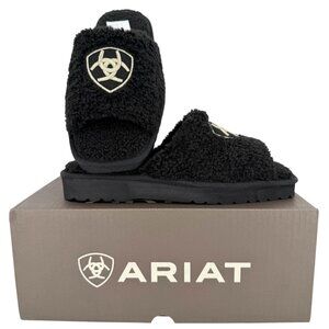 Ariat Women's Fuzzy Black Cozy Slide Slippers Size 9 Square Toe NWB